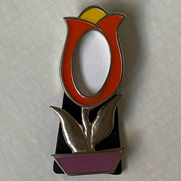 Ashleigh Manor Frame Enameled Tulip Flower Picture Size 1” X 2” Orange Pink - Picture 2 of 16